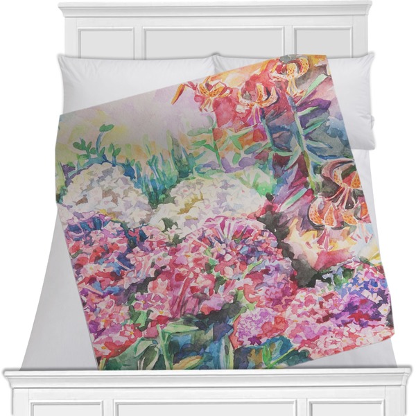 Custom Watercolor Floral Minky Blanket - Toddler / Throw - 60"x50" - Single Sided