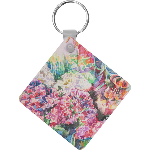 Custom Watercolor Floral Diamond Plastic Keychain