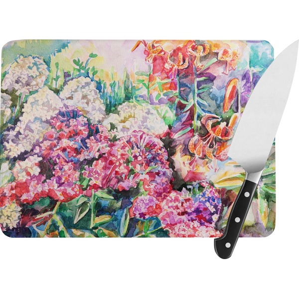 Custom Watercolor Floral Rectangular Glass Cutting Board - Large - 15.25"x11.25"