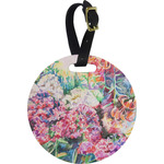 Watercolor Floral Plastic Luggage Tag - Round