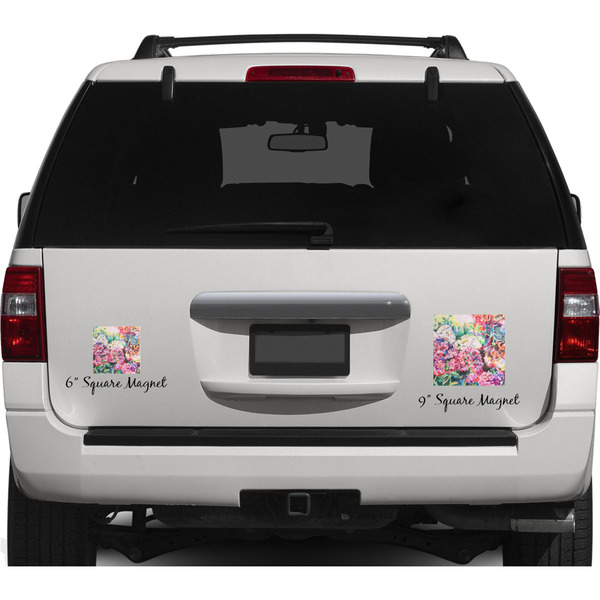 Watercolor Floral Personalized Square Car Magnets on Ford Explorer