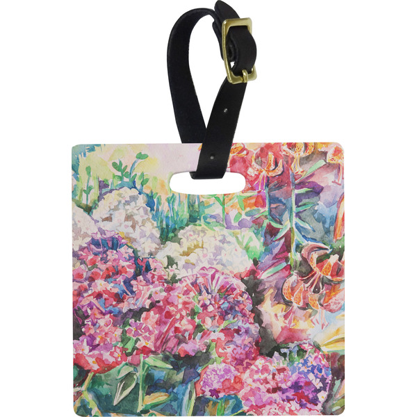 Custom Watercolor Floral Plastic Luggage Tag - Square