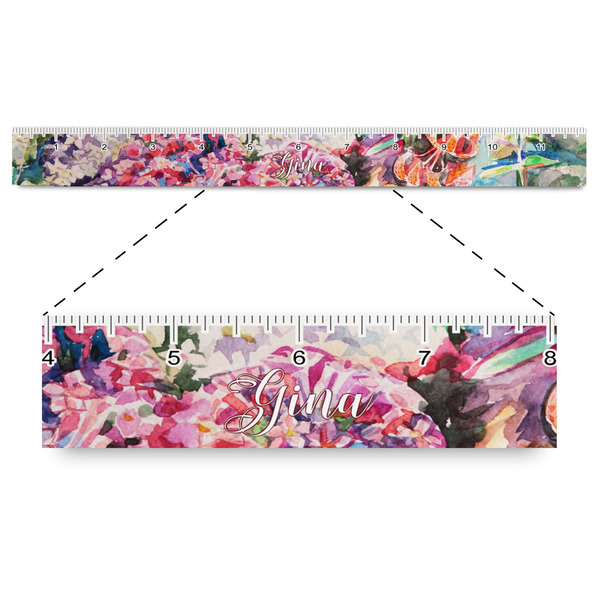 Custom Watercolor Floral Plastic Ruler - 12"