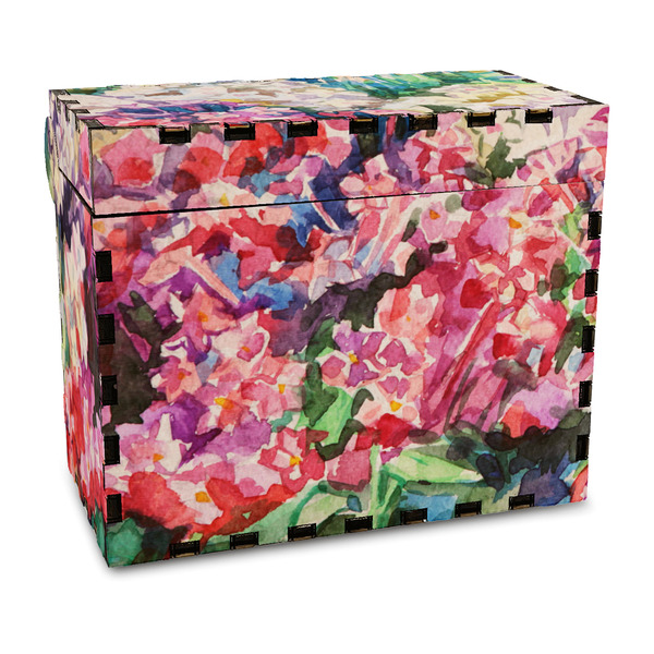 Custom Watercolor Floral Wood Recipe Box - Full Color Print