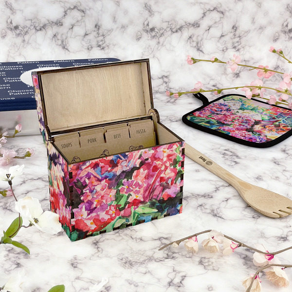 Watercolor Floral Recipe Box - Full Color - In Context