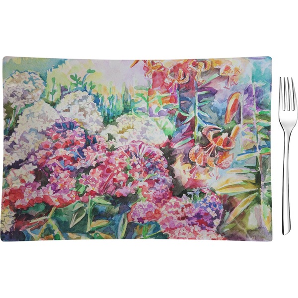Custom Watercolor Floral Rectangular Glass Appetizer / Dessert Plate - Single or Set