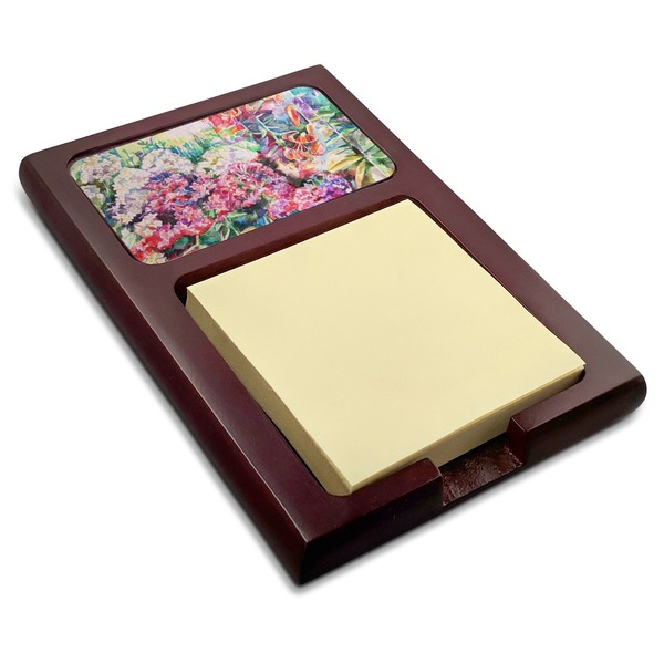 Custom Watercolor Floral Red Mahogany Sticky Note Holder