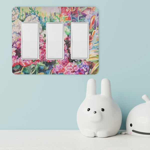 Watercolor Floral Rocker Light Switch Covers - Triple - IN CONTEXT