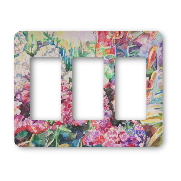 Custom Watercolor Floral Rocker Style Light Switch Cover - Three Switch