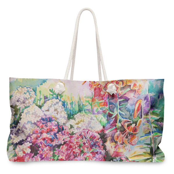 Custom Watercolor Floral Large Tote Bag with Rope Handles