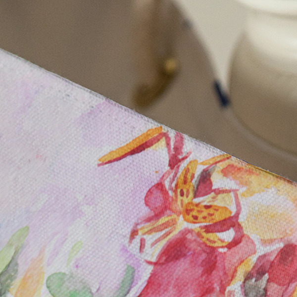 Watercolor Floral Large Rope Tote - Close Up View