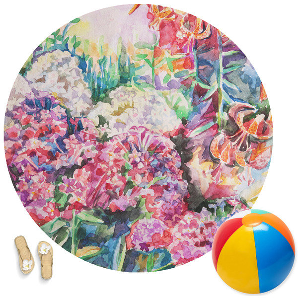 Custom Watercolor Floral Round Beach Towel
