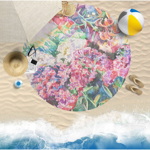 Watercolor Floral Round Beach Towel Lifestyle