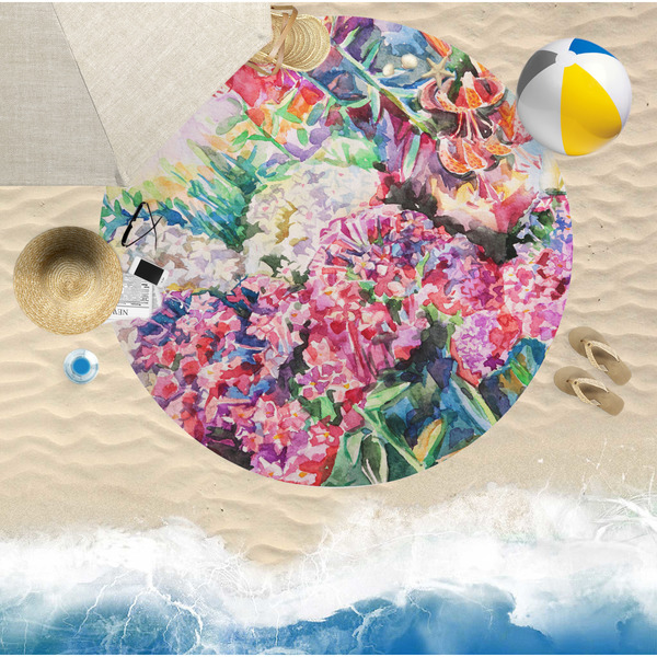 Watercolor Floral Round Beach Towel Lifestyle