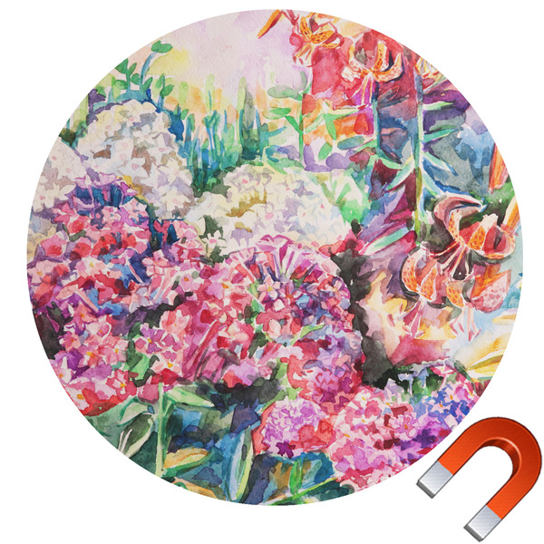 Custom Watercolor Floral Round Car Magnet - 6"