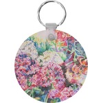 Watercolor Floral Round Plastic Keychain