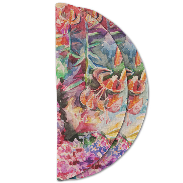 Watercolor Floral Round Linen Placemats - HALF FOLDED (double sided)