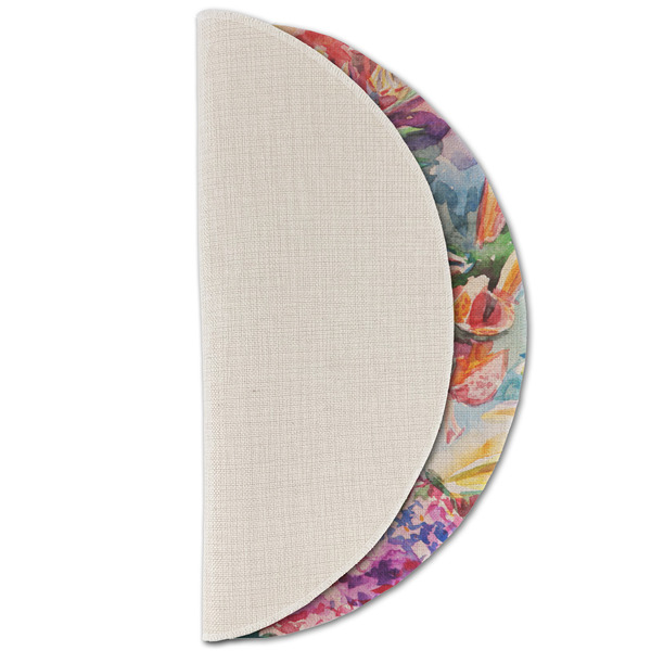 Watercolor Floral Round Linen Placemats - HALF FOLDED (single sided)