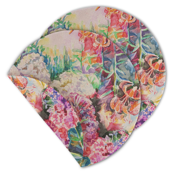 Custom Watercolor Floral Round Linen Placemat - Double Sided - Set of 4