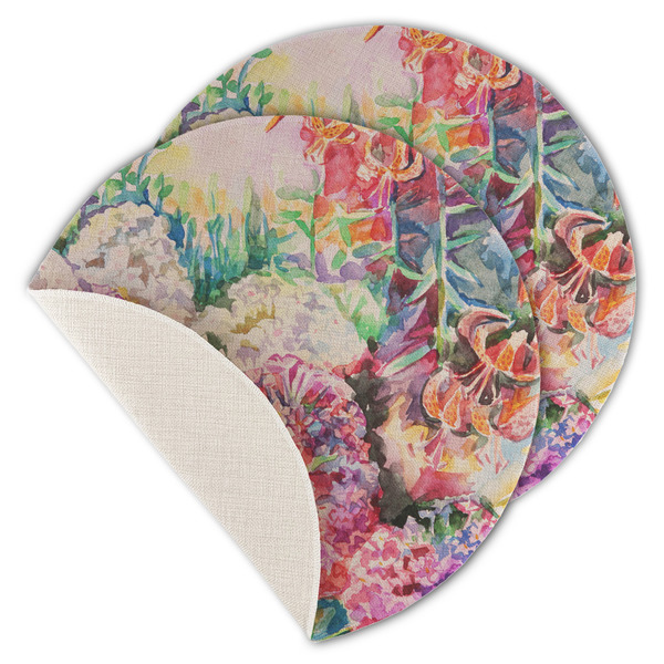 Custom Watercolor Floral Round Linen Placemat - Single Sided - Set of 4