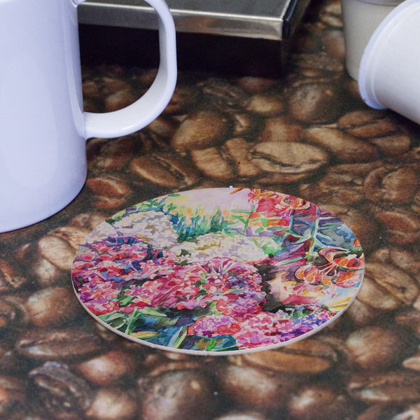 Watercolor Floral Round Paper Coaster - Front