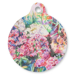Watercolor Floral Round Pet ID Tag - Large