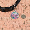 Watercolor Floral Round Pet ID Tag - Small - In Context