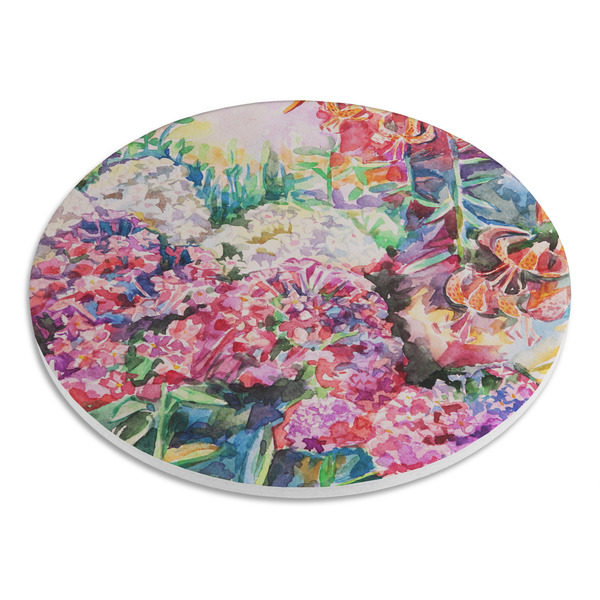 Watercolor Floral Round Stone Trivet - Angle View