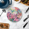 Watercolor Floral Round Stone Trivet - In Context View