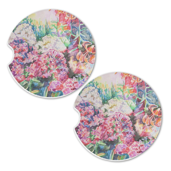 Watercolor Floral Sandstone Car Coasters - Set of 2