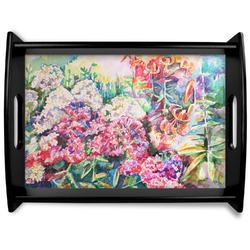 Watercolor Floral Black Wooden Tray - Large