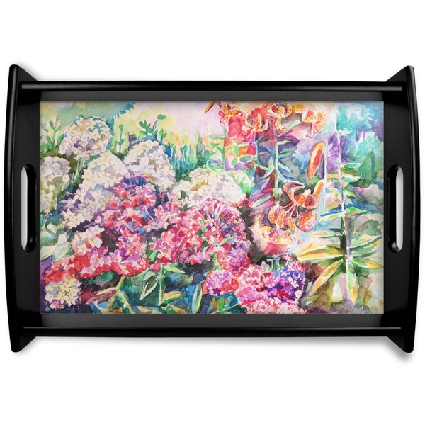 Custom Watercolor Floral Black Wooden Tray - Small