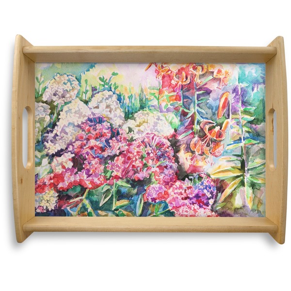 Custom Watercolor Floral Natural Wooden Tray - Large
