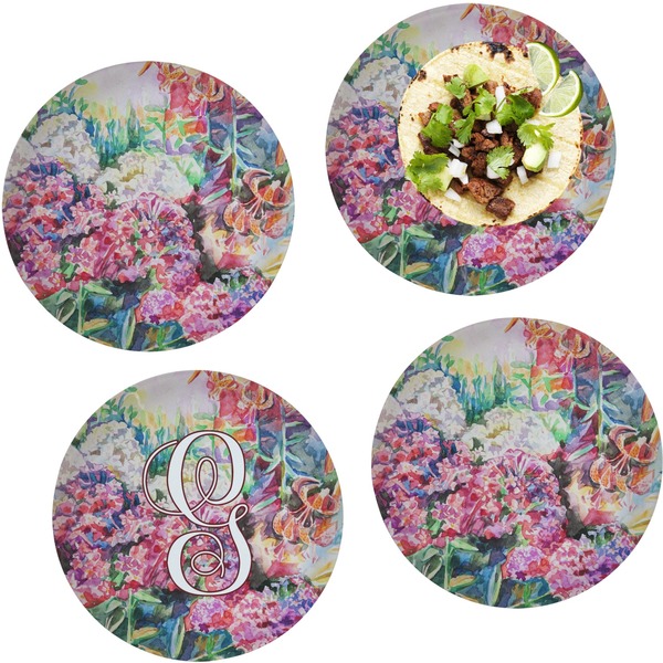 Custom Watercolor Floral Set of 4 Glass Lunch / Dinner Plate 10"