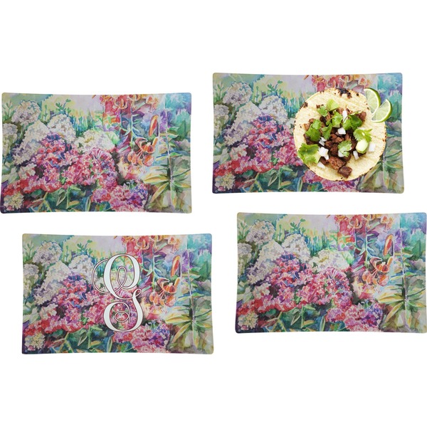 Custom Watercolor Floral Set of 4 Glass Rectangular Lunch / Dinner Plate