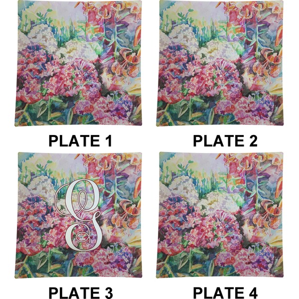 Watercolor Floral Set of Square Dinner Plates (Approval)