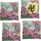 Watercolor Floral Set of 4 Glass Square Lunch / Dinner Plate 9.5"