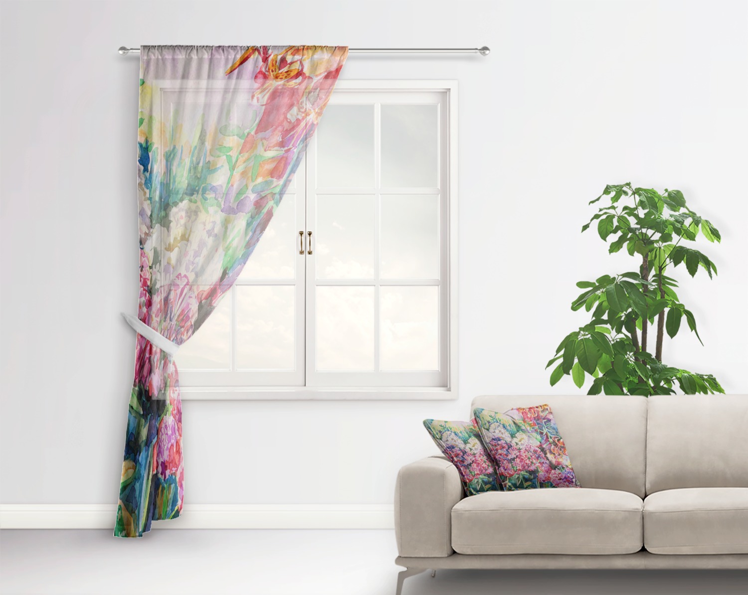 Watercolor Floral Sheer Curtain 50"x84" YouCustomizeIt