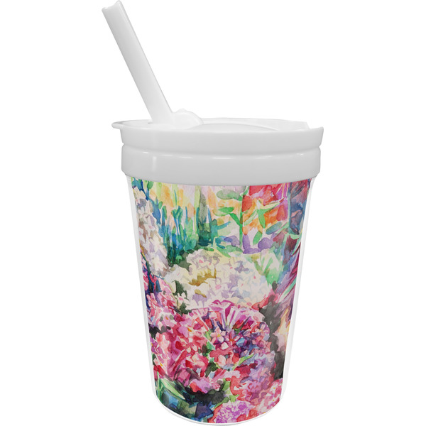 Custom Watercolor Floral Sippy Cup with Straw