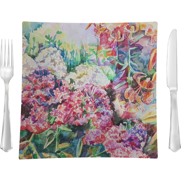 Custom Watercolor Floral 9.5" Glass Square Lunch / Dinner Plate- Single or Set of 4