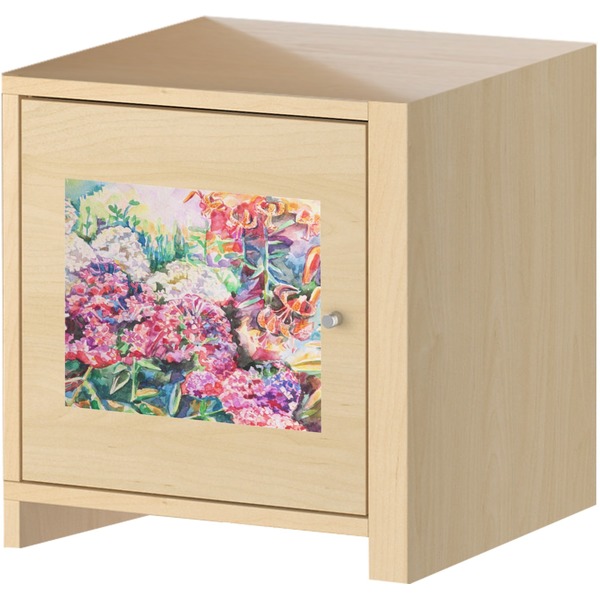 Watercolor Floral Square Wall Decal on Wooden Cabinet