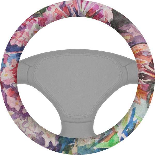 Custom Watercolor Floral Steering Wheel Cover