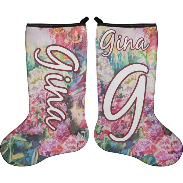 Custom Watercolor Floral Holiday Stocking - Double-Sided - Neoprene