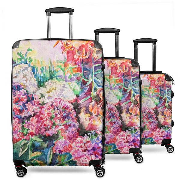 Custom Watercolor Floral 3 Piece Luggage Set - 20" Carry On, 24" Medium Checked, 28" Large Checked