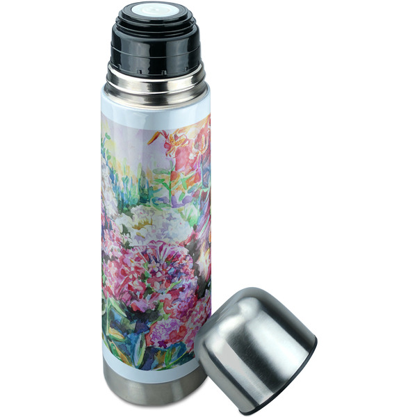 Watercolor Floral Thermos - Lid Off