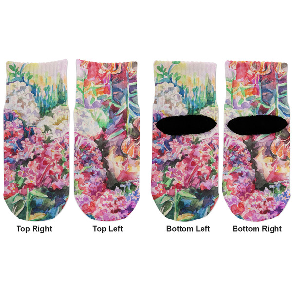 Watercolor Floral Toddler Ankle Socks - Double Pair - Front and Back - Apvl