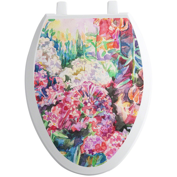 Custom Watercolor Floral Toilet Seat Decal - Elongated