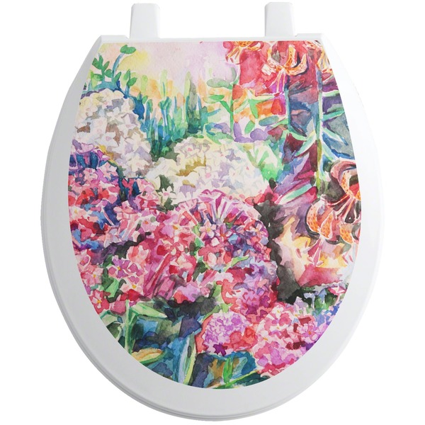 Custom Watercolor Floral Toilet Seat Decal - Round