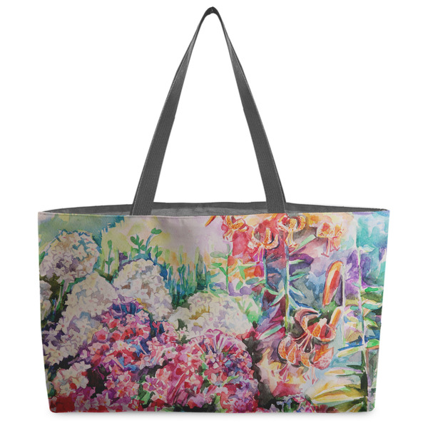 Custom Watercolor Floral Beach Totes Bag - w/ Black Handles