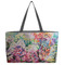 Watercolor Floral Tote w/Black Handles - Front View